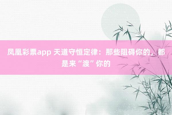 凤凰彩票app 天道守恒定律：那些阻碍你的，都是来“渡”你的