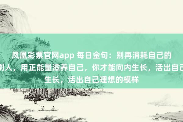 凤凰彩票官网app 每日金句：别再消耗自己的能量去喂养别人，用正能量滋养自己，你才能向内生长，活出自己理想的模样