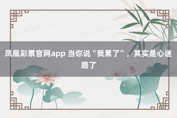 凤凰彩票官网app 当你说“我累了”，其实是心迷路了