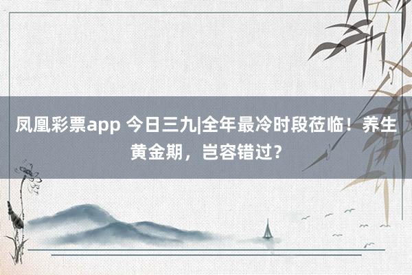 凤凰彩票app 今日三九|全年最冷时段莅临！养生黄金期，岂容错过？