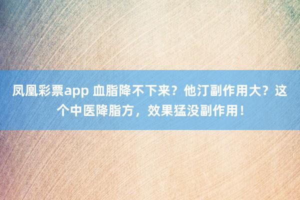 凤凰彩票app 血脂降不下来？他汀副作用大？这个中医降脂方，效果猛没副作用！