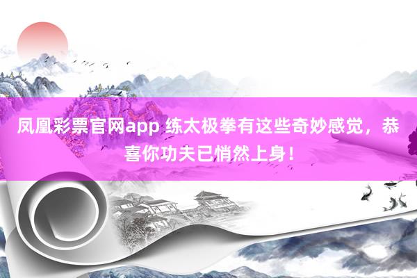 凤凰彩票官网app 练太极拳有这些奇妙感觉，恭喜你功夫已悄然上身！
