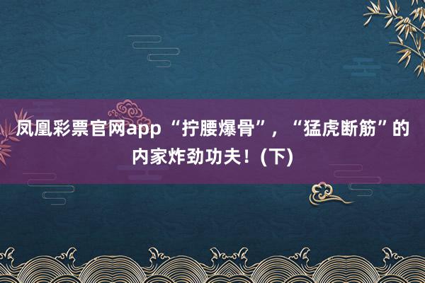凤凰彩票官网app “拧腰爆骨”，“猛虎断筋”的内家炸劲功夫！(下)