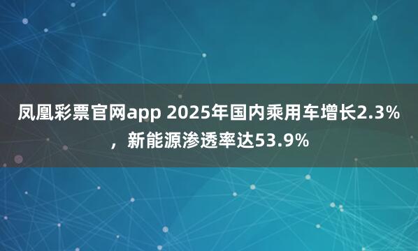 凤凰彩票官网app 2025年国内乘用车增长2.3%，新能源渗透率达53.9%