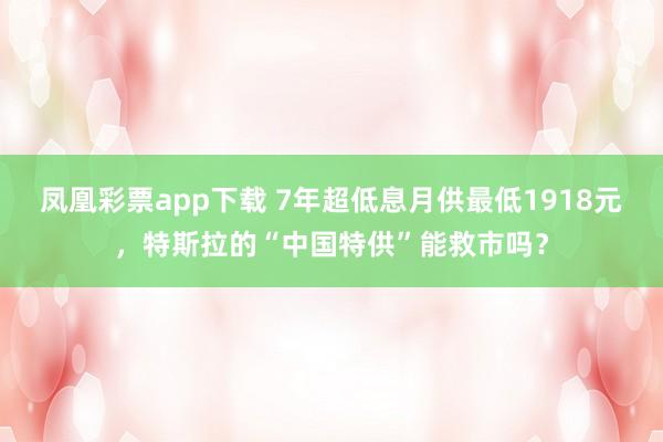 凤凰彩票app下载 7年超低息月供最低1918元，特斯拉的“中国特供”能救市吗？