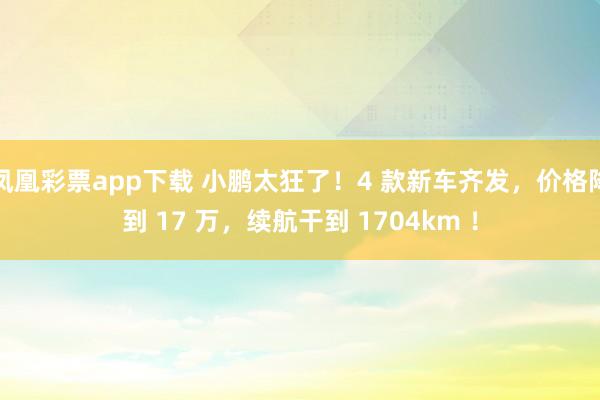 凤凰彩票app下载 小鹏太狂了！4 款新车齐发，价格降到 17 万，续航干到 1704km ！