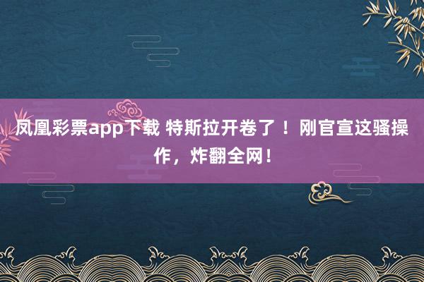 凤凰彩票app下载 特斯拉开卷了 ！刚官宣这骚操作，炸翻全网！