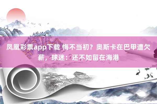凤凰彩票app下载 悔不当初？奥斯卡在巴甲遭欠薪，球迷：还不如留在海港