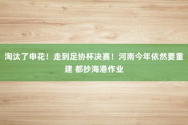 淘汰了申花！走到足协杯决赛！河南今年依然要重建 都抄海港作业