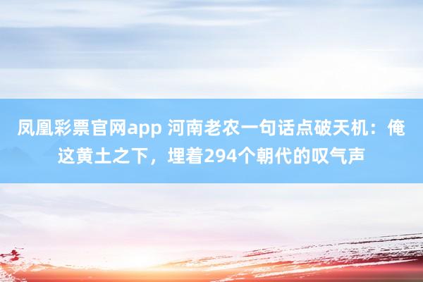 凤凰彩票官网app 河南老农一句话点破天机:俺这黄土之下,埋着294个朝代的叹气声