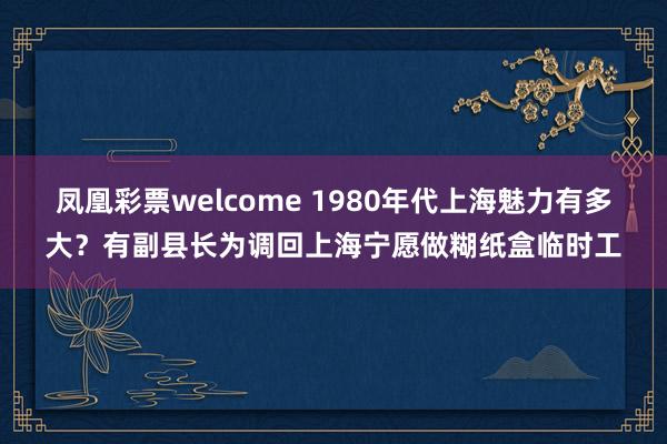 凤凰彩票welcome 1980年代上海魅力有多大?有副县长为调回上海宁愿做糊纸盒临时工