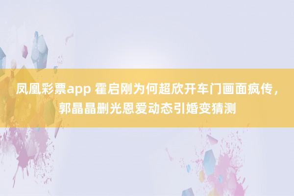 凤凰彩票app 霍启刚为何超欣开车门画面疯传,郭晶晶删光恩爱动态引婚变猜测