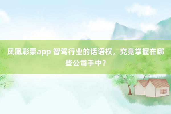 凤凰彩票app 智驾行业的话语权，究竟掌握在哪些公司手中？