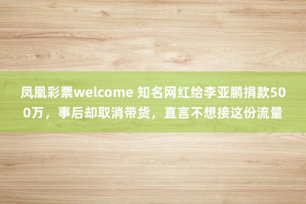 凤凰彩票welcome 知名网红给李亚鹏捐款500万，事后却取消带货，直言不想接这份流量