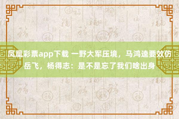 凤凰彩票app下载 一野大军压境,马鸿逵要效仿岳飞,杨得志:是不是忘了我们啥出身