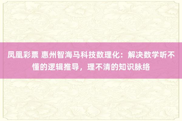 凤凰彩票 惠州智海马科技数理化：解决数学听不懂的逻辑推导，理不清的知识脉络