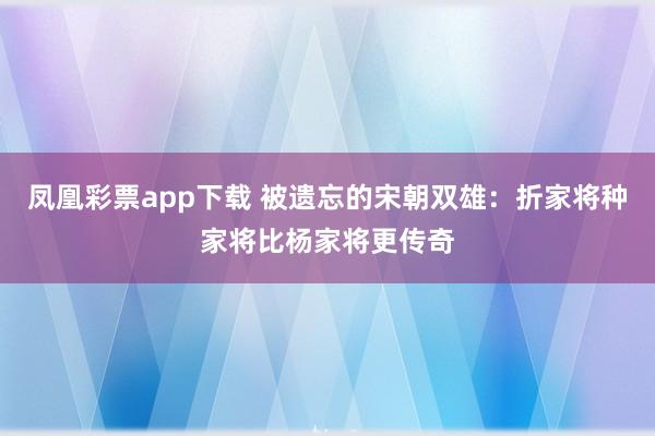 凤凰彩票app下载 被遗忘的宋朝双雄:折家将种家将比杨家将更传奇