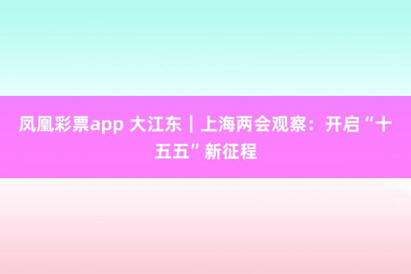 凤凰彩票app 大江东｜上海两会观察：开启“十五五”新征程