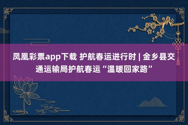 凤凰彩票app下载 护航春运进行时 | 金乡县交通运输局护航春运“温暖回家路”